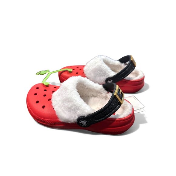 Crocs Classic Lined Santa Clog Kids J2 Red Black Fuzzy Holiday Christmas Slipper - Picture 7 of 11